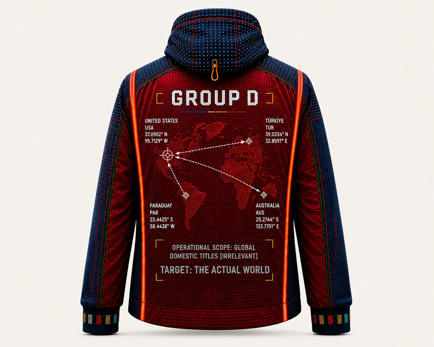Group D Arrival Jacket, back route network.