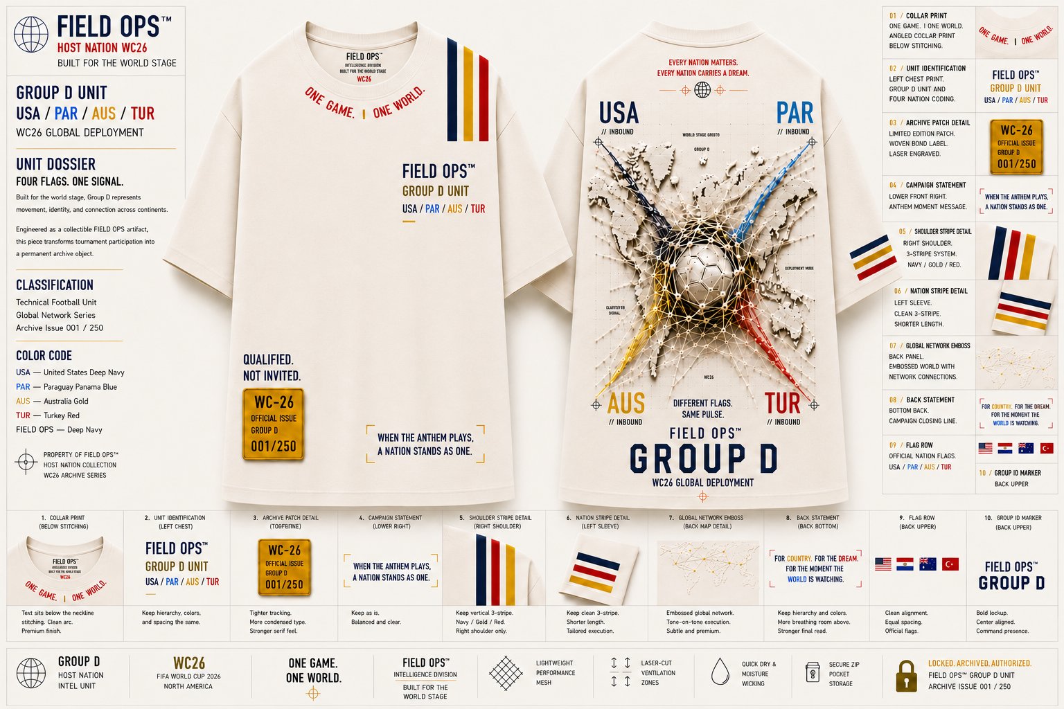 Group D World Stage Tee, full specification.