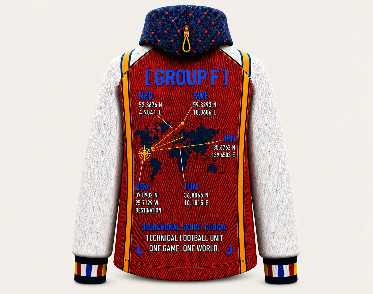 Group F Global Route Jacket, back route network.