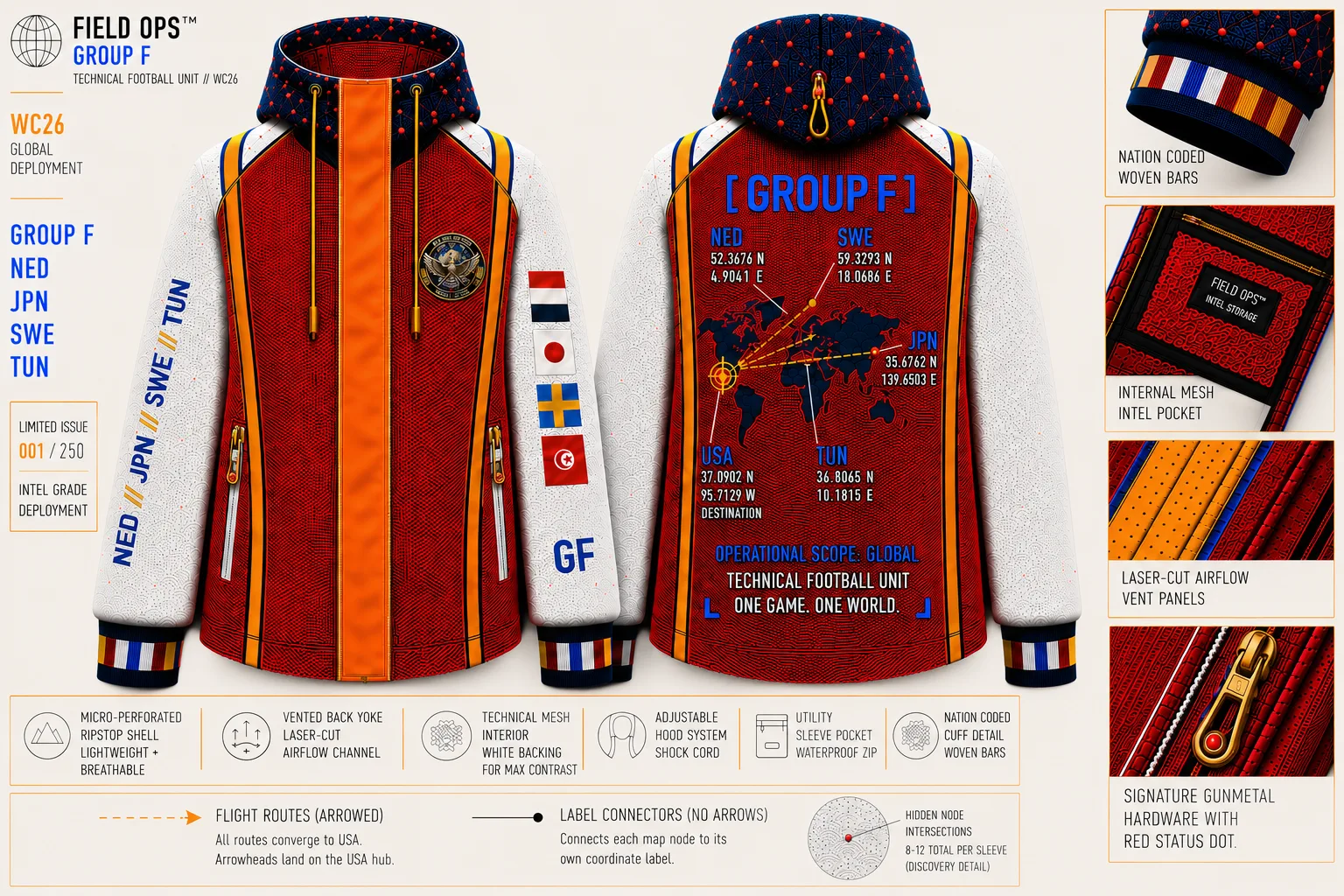 Group F Global Route Jacket, full specification.