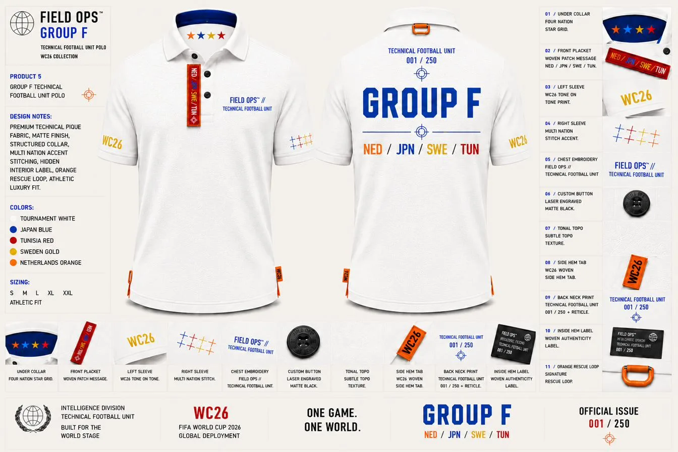 Group F Technical Football Unit Polo, full specification.