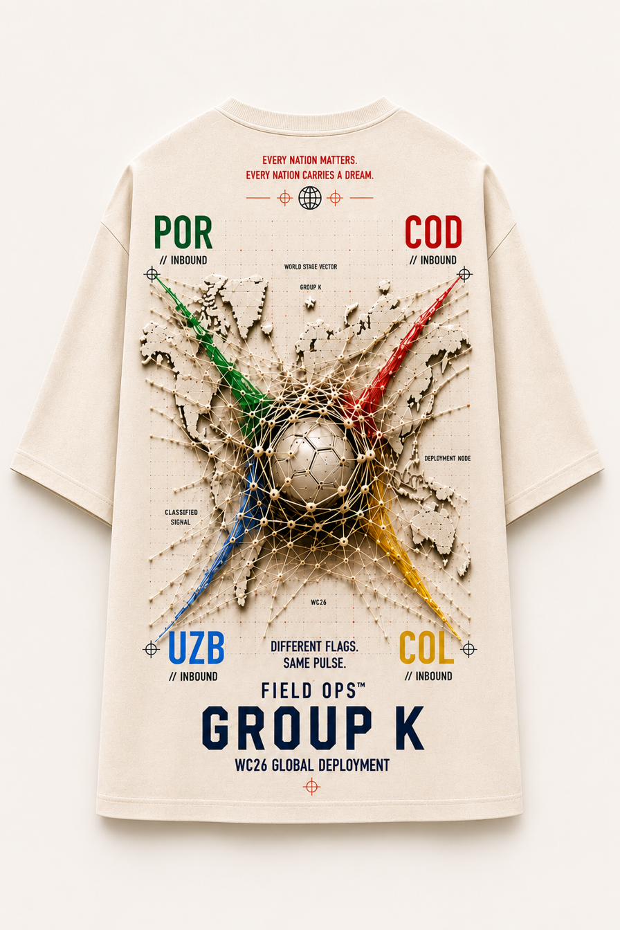 Group K World Stage Tee, back network graphic.