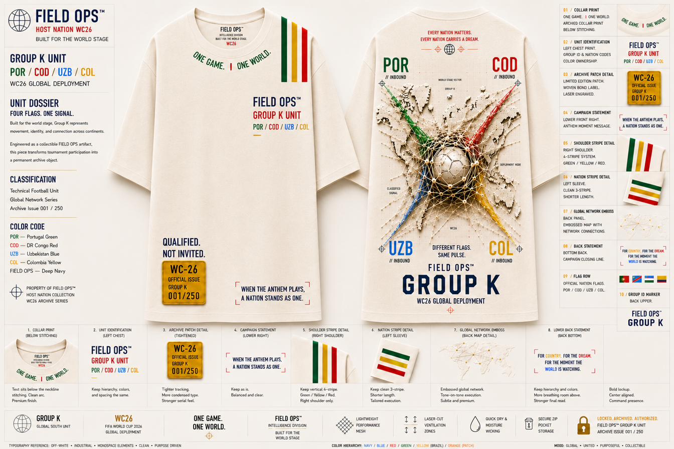 Group K World Stage Tee, full specification.