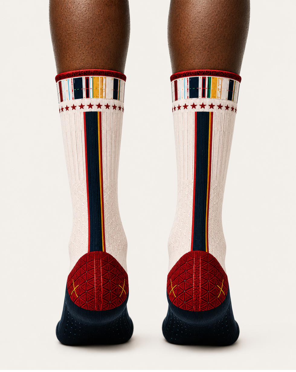 Group L Credential Sock, worn.