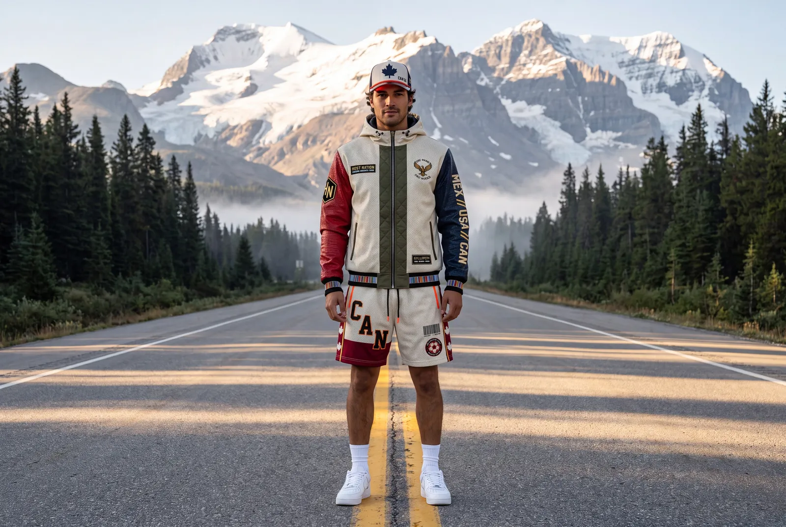 Jacket and hat on a mountain highway.