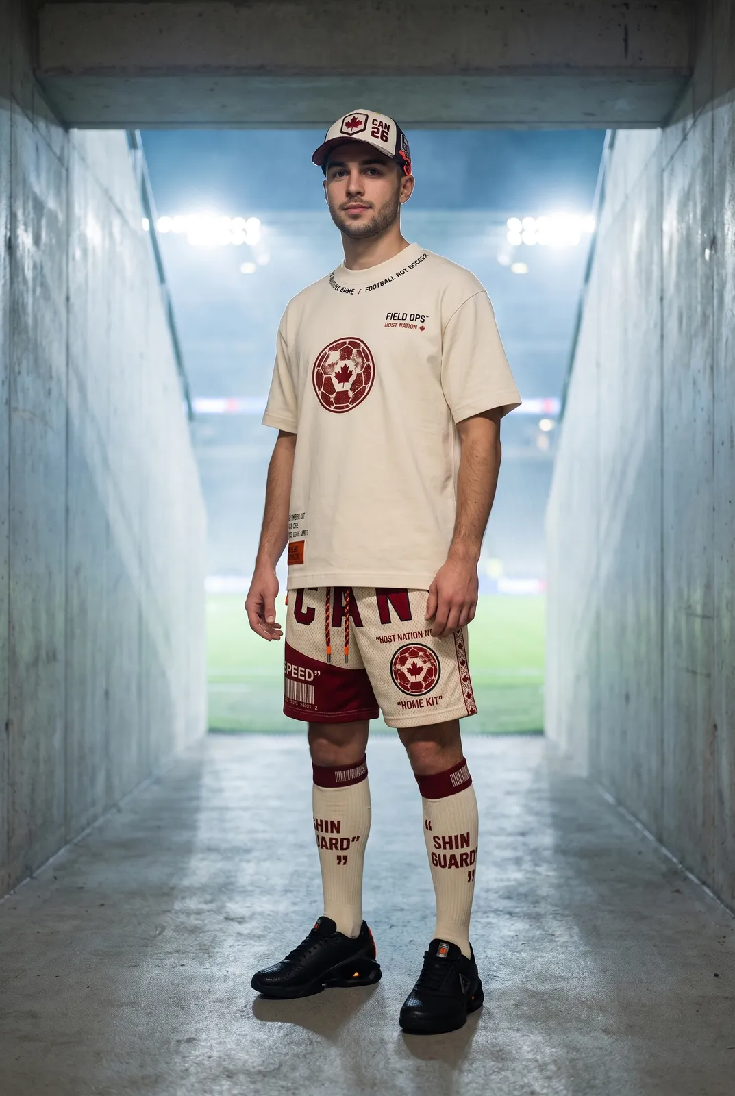 Players tunnel in the Canada host nation kit.
