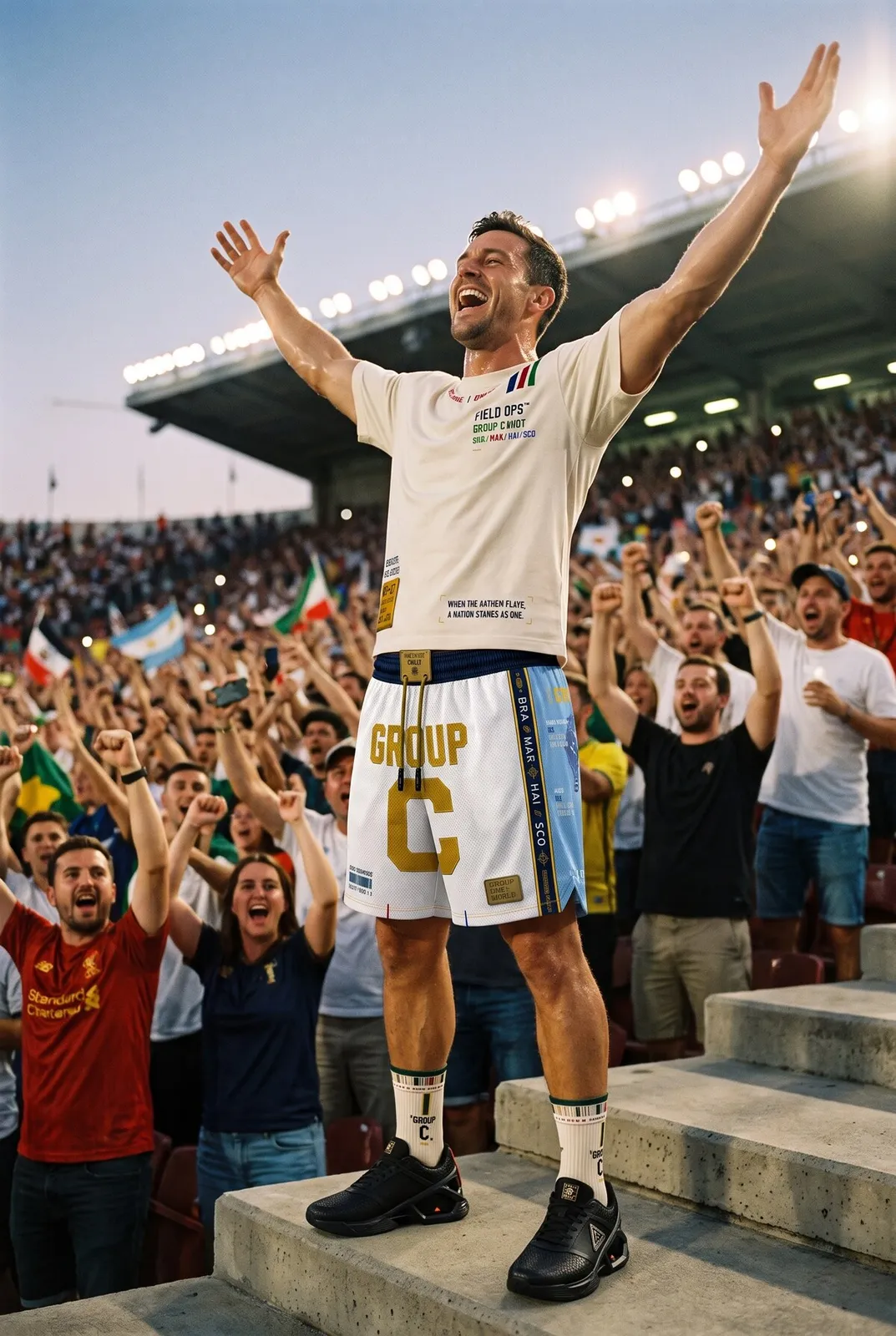Fan celebration in Group C colors.