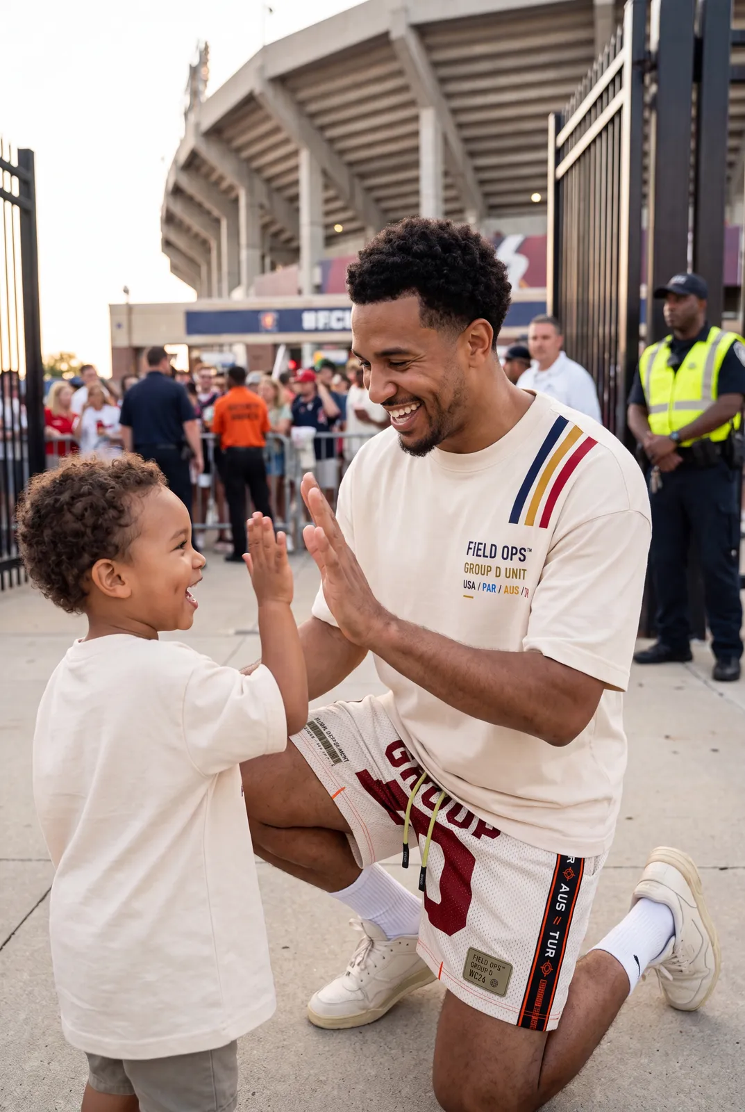 High five at the stadium gate.