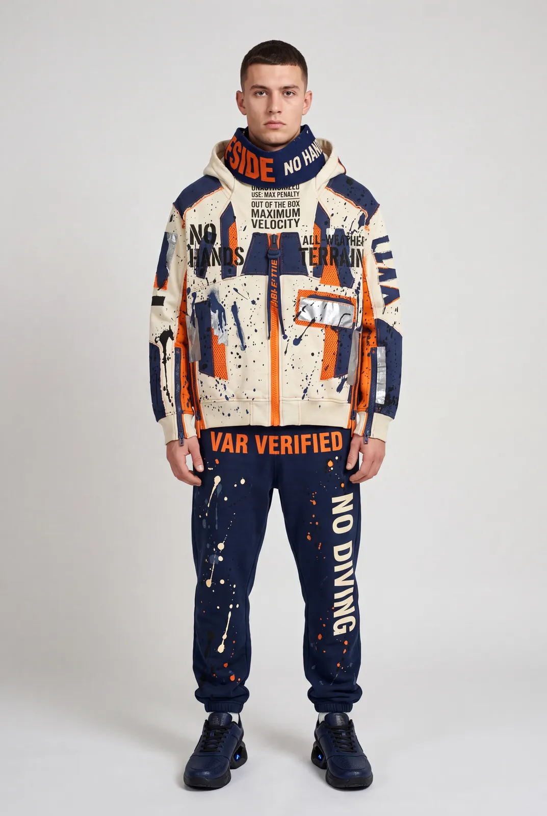 OFFSIDE Jogger worn with the HEADER Hoodie, full uniform.