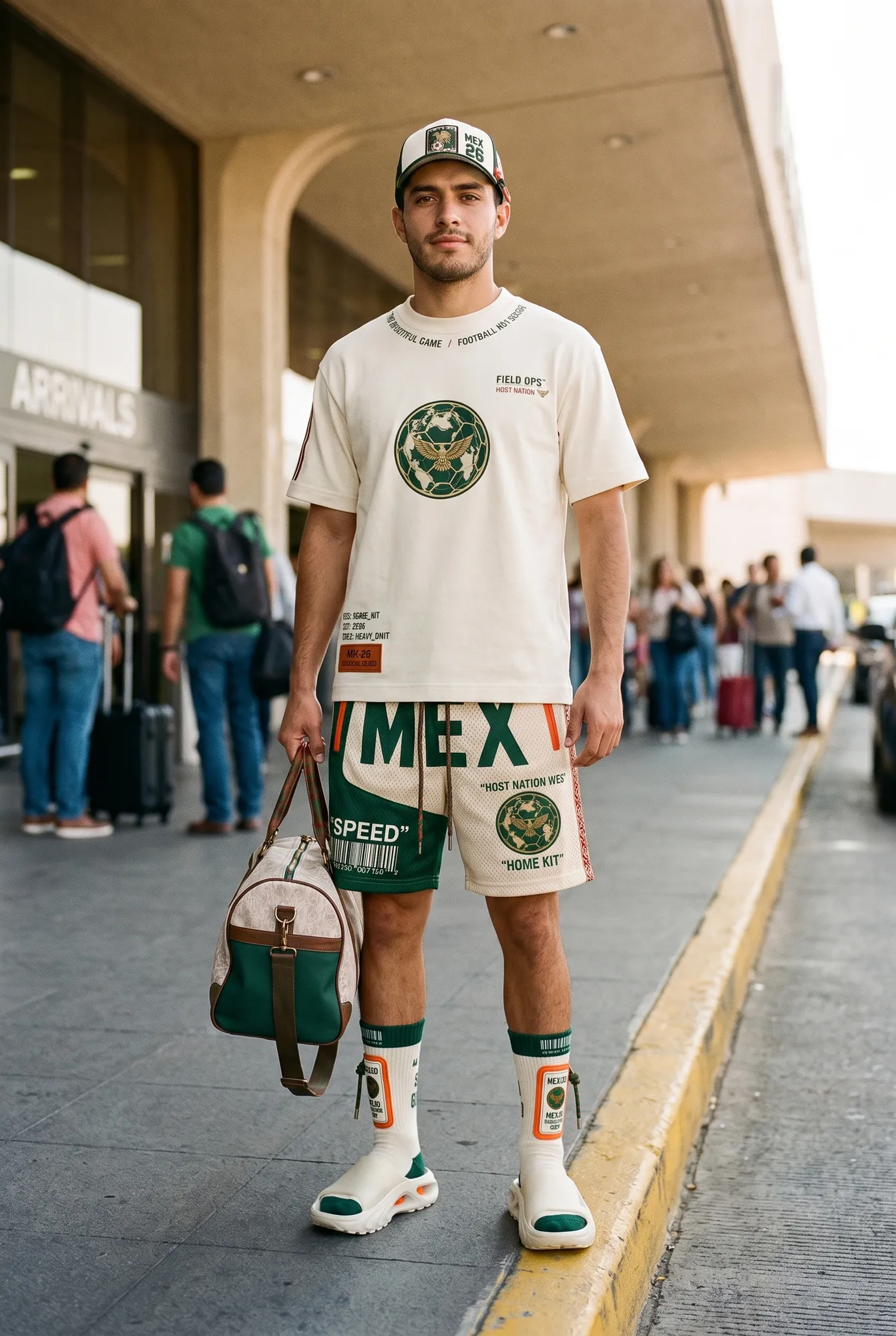 Supporter arriving in the Mexico host nation kit.
