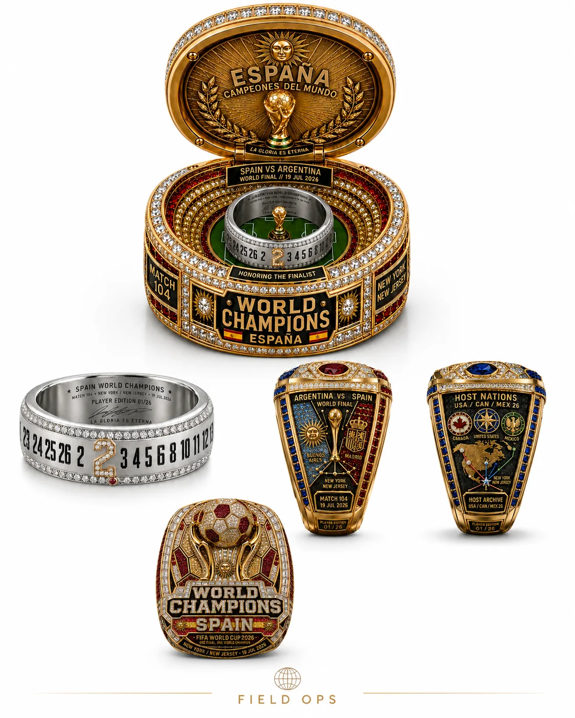 The ring rising from its stadium presentation box.