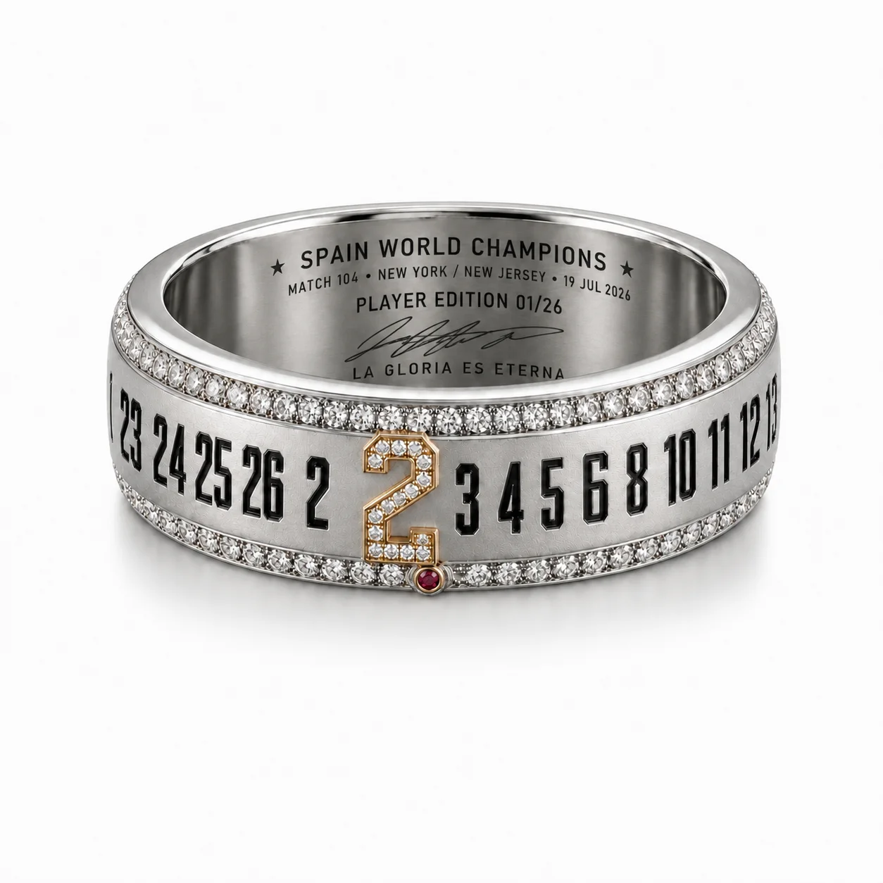 The numbered player edition band in steel and diamonds.