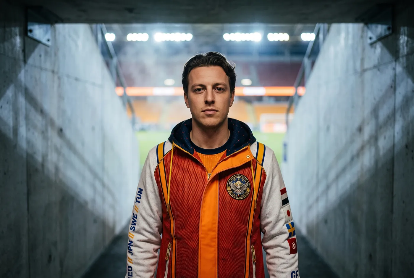 Group F route jacket in the players tunnel.