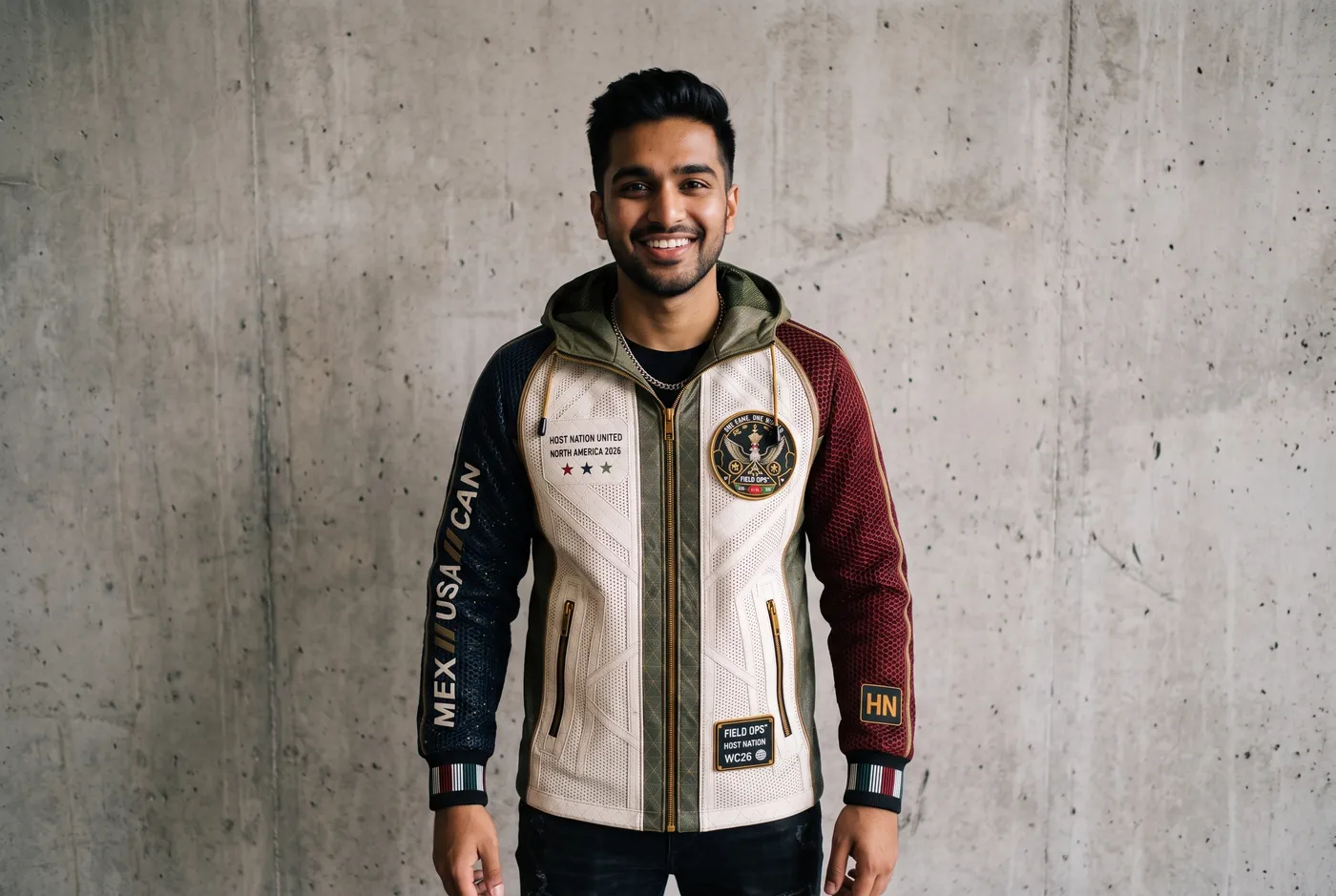 Host Nation Jacket, studio half body.