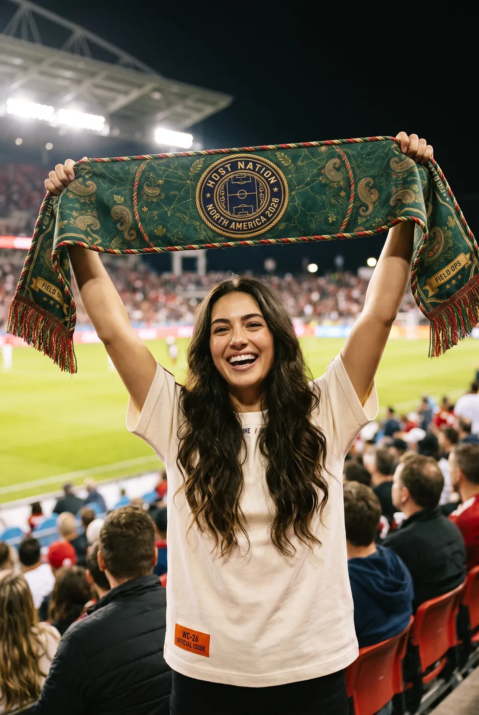 Host Nation scarf held overhead in the stands.
