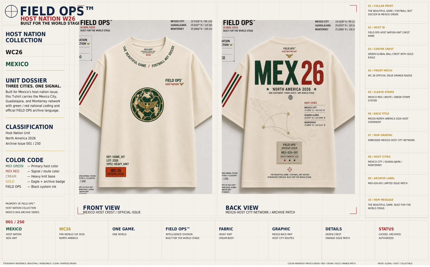 Mexico Host Nation Tee, dossier chart.